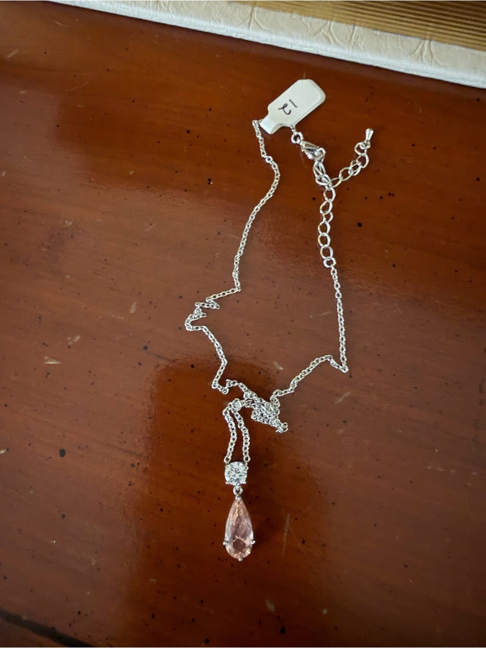 🗽Delicate Silver Necklace with Pink Teardrop Pendant